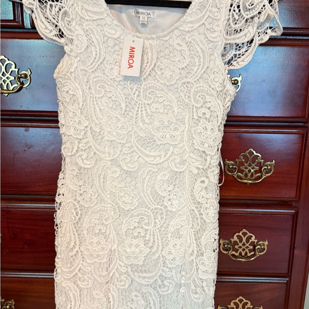 Cream Sheath Mini Dress with Flutter Cap Sleeves